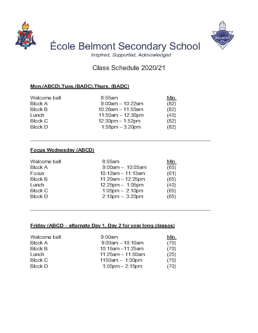 Belmont 2023 Calendar Belmont Class Schedule 20-21 | Belmont