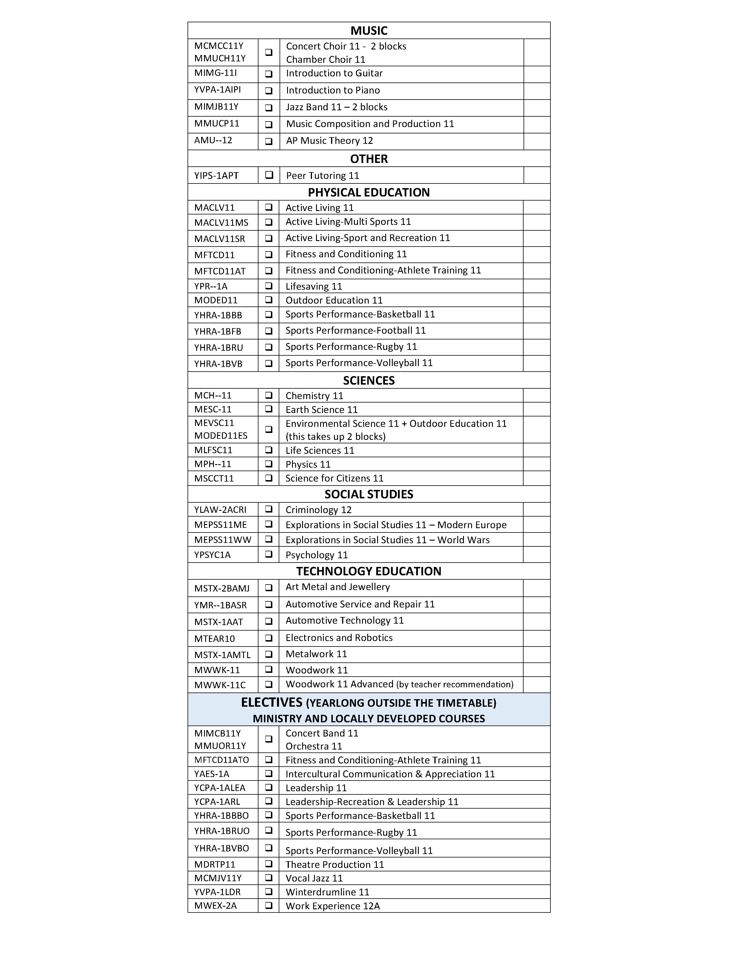 Grade 11 Course Selection Form_2 | Belmont